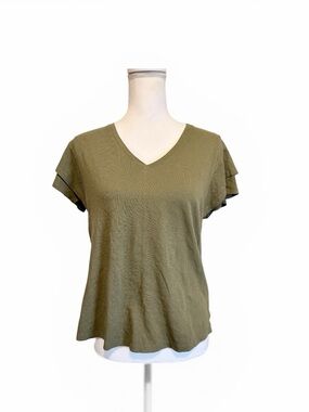 CASLON oversized women's flutter sleeve cotton and linen tee shirt XS NWT